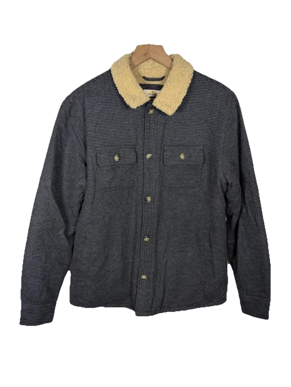 Marine Layer Mens Small Sherpa Lined Shirt Jacket Gray Cotton Chore Coat Trucker